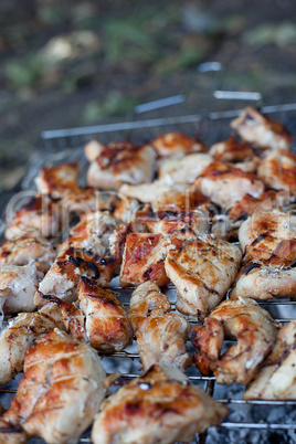 Beef steaks grilled on fire