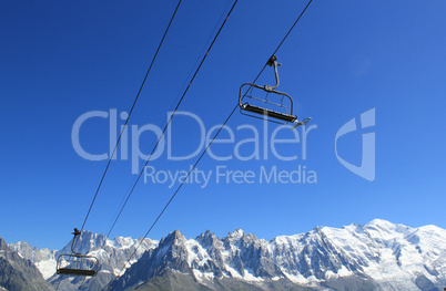 Chair lifts upon Mont-Blanc mountain, France