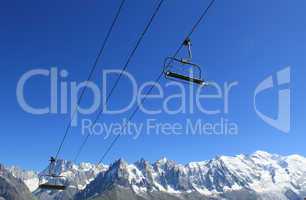 Chair lifts upon Mont-Blanc mountain, France