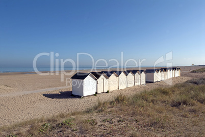 Umkleidekabinen am Strand, Normandie, Frankreich