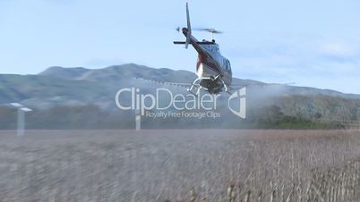 Helicopter applying fungicides