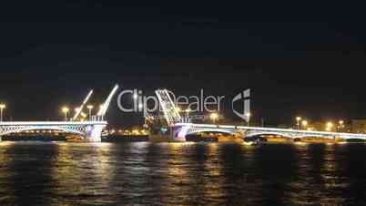 Blagoveshensky bridge over Neva river in St. Petersburg timelapse