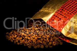 Gold bag with coffee beans