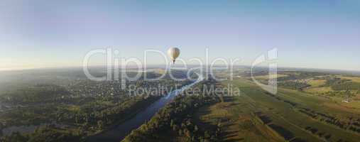 Aerial view on hot air balloon