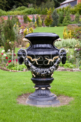 Ornate black garden vase
