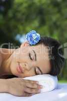 Beautiful Hispanic Woman Relaxing At Health Spa