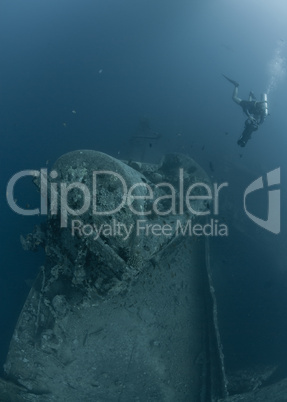 Scuba divers exploring Shipwreck SS Thistlegorm