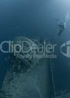 Scuba divers exploring Shipwreck SS Thistlegorm