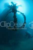 Scuba diver exploring the shipwreck, the El Arish