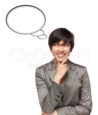 Beautiful Multiethnic Woman with Blank Thought Bubbles and Clipp