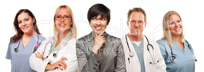 Young Multiethnic Woman with Doctors and Nurses Behind