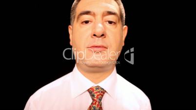 Businessman chewing and stretching gum