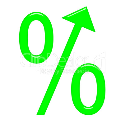 3d percent symbol with arrow directed up