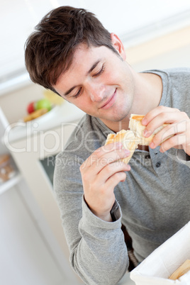 man eating bread