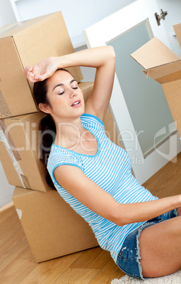 woman after unpacking boxes
