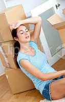 woman after unpacking boxes