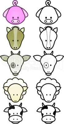 Vector illustration set of cartoon farm animals.