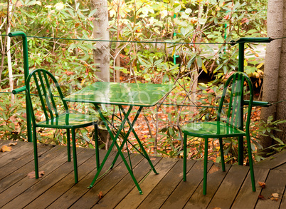 Green table and chairs