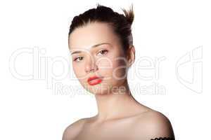 Young woman posing on a white background