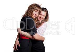 Portrait of two beautiful women on white