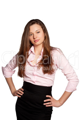 Young woman posing on a white background