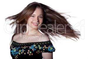 Young woman posing on a white background