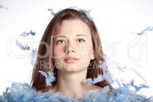 Young woman posing on a white background