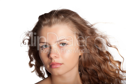 Young woman posing on a white background