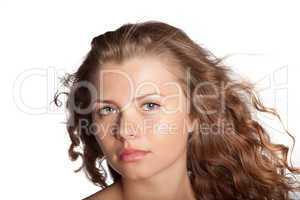 Young woman posing on a white background