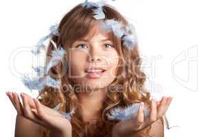 Young woman posing on a white background