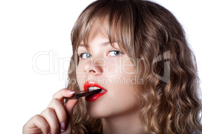 Girl posing with chocolate in hand