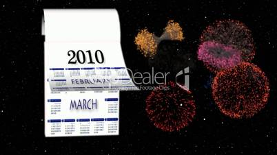 New Year 2010-2011 calendar, fireworks in space
