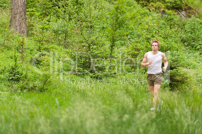 Morning run: Young man jogging in nature