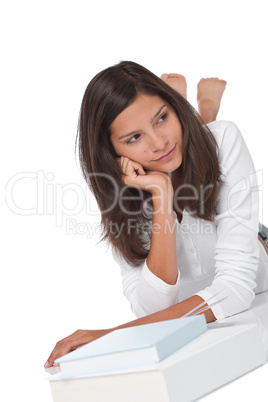 Brown hair teenager with books