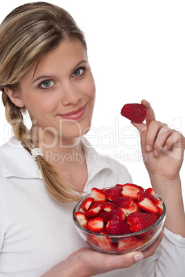 Healthy lifestyle series - Smiling woman with strawberry