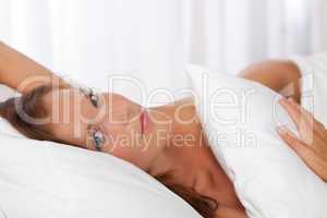 White lounge - Beautiful woman posing in bed