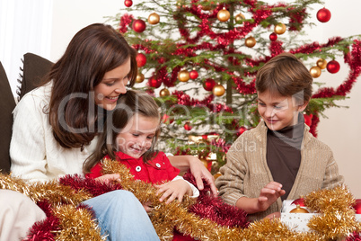Happy family: mother with son and daughter Happy family: mother with son and daughter