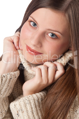 Portrait of beautiful young woman wearing turtleneck