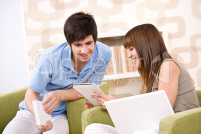 Student - two teenager reading book home