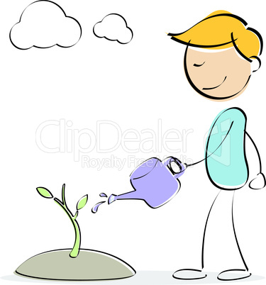 man watering money plant