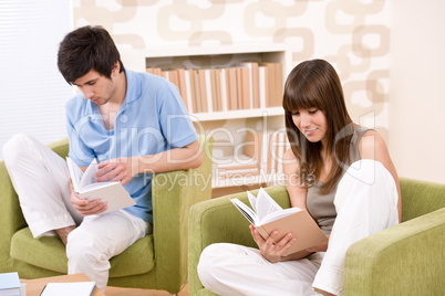 Student - two teenager reading book home