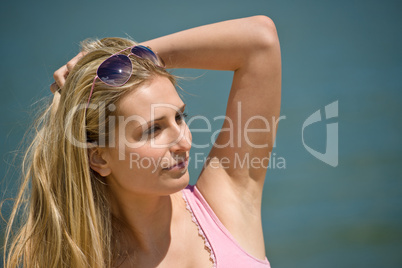 Blond woman enjoy summer sun