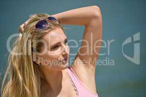 Blond woman enjoy summer sun