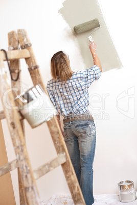 Home improvement: Blond woman painting wall