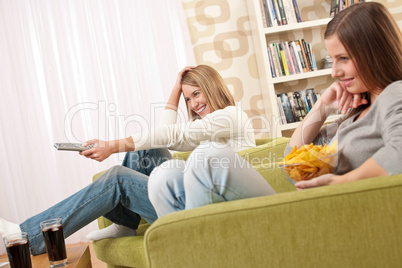 Students - Two female teenager watching television