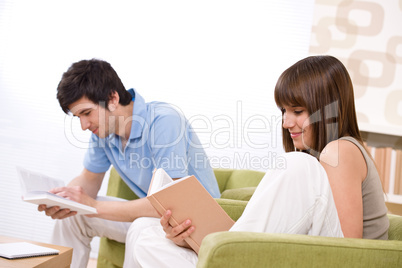 Student - two teenager reading book home