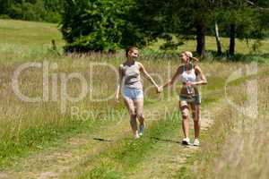 Female couple walking in nature