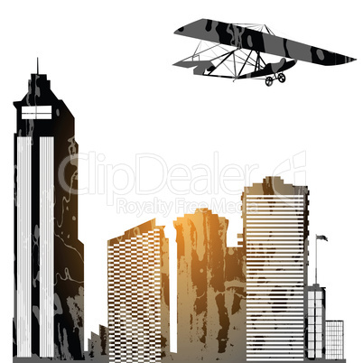 Plane and skyscrapes