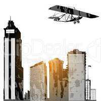 Plane and skyscrapes