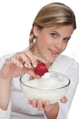 Healthy lifestyle series - Bowl of yogurt with strawberry